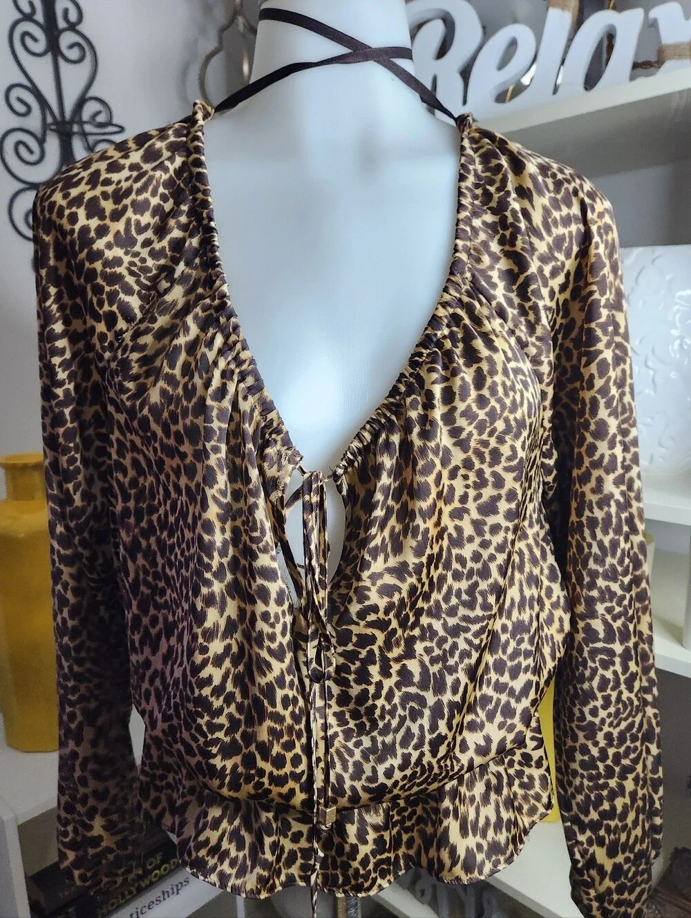Michael Kors Leopard Print Satin Blouse in Brown and Tan